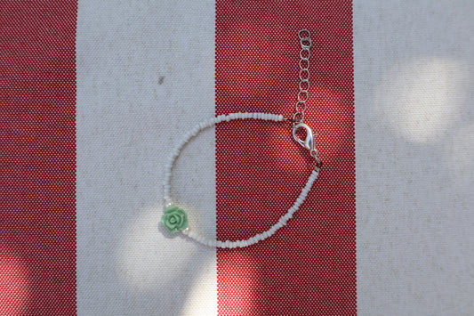 Armband: groene roos - zilver, wit