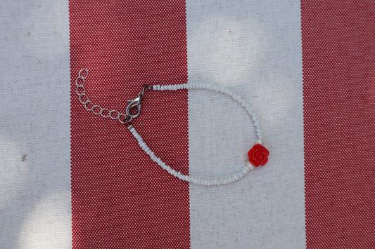 Armband: rode roos - zilver, wit