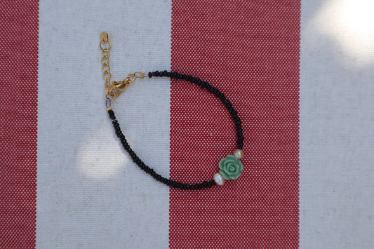 Armband: groene roos - goud, zwart