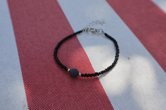 Armband: zwarte natuursteen - zilver