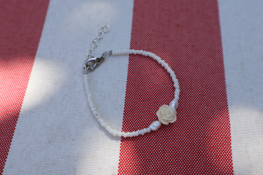 Armband: witte roos - zilver, wit