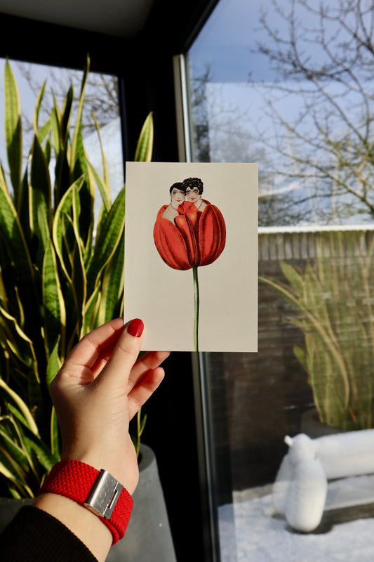 Kaart: twee vrouwen in een tulp